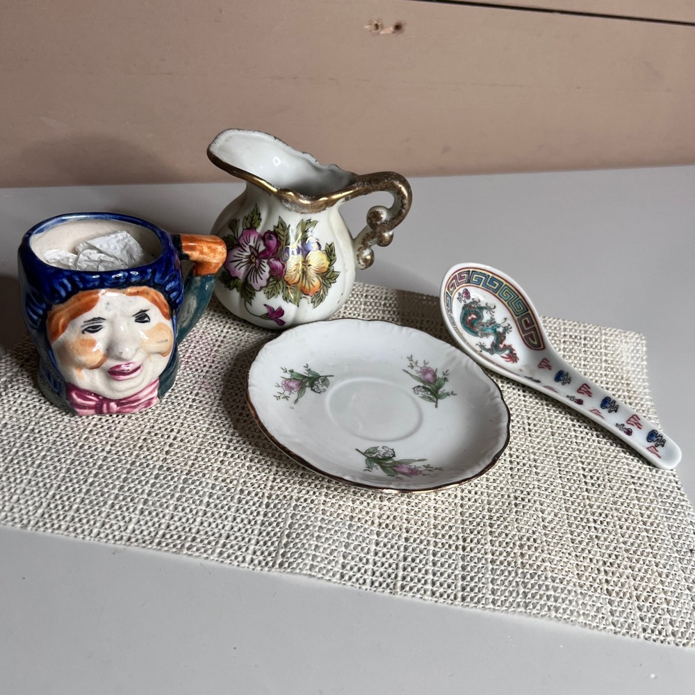 Vintage‎ Japanese Porcelain Set Lefton Creamer Napcoware Saucer Toby Mug Spoon